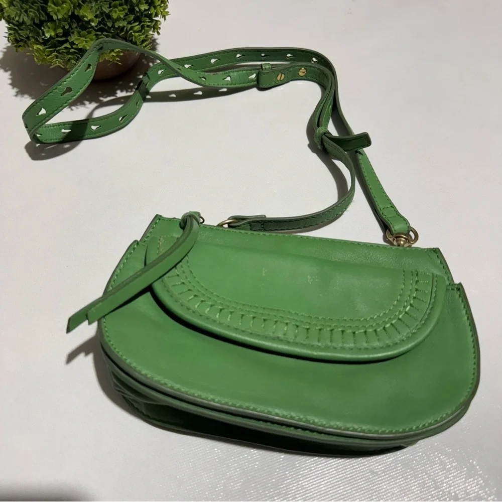 Lucky Brand Kian Lime‎ Green Chartreuse Leather Crossbody Bag Purse Western Boho